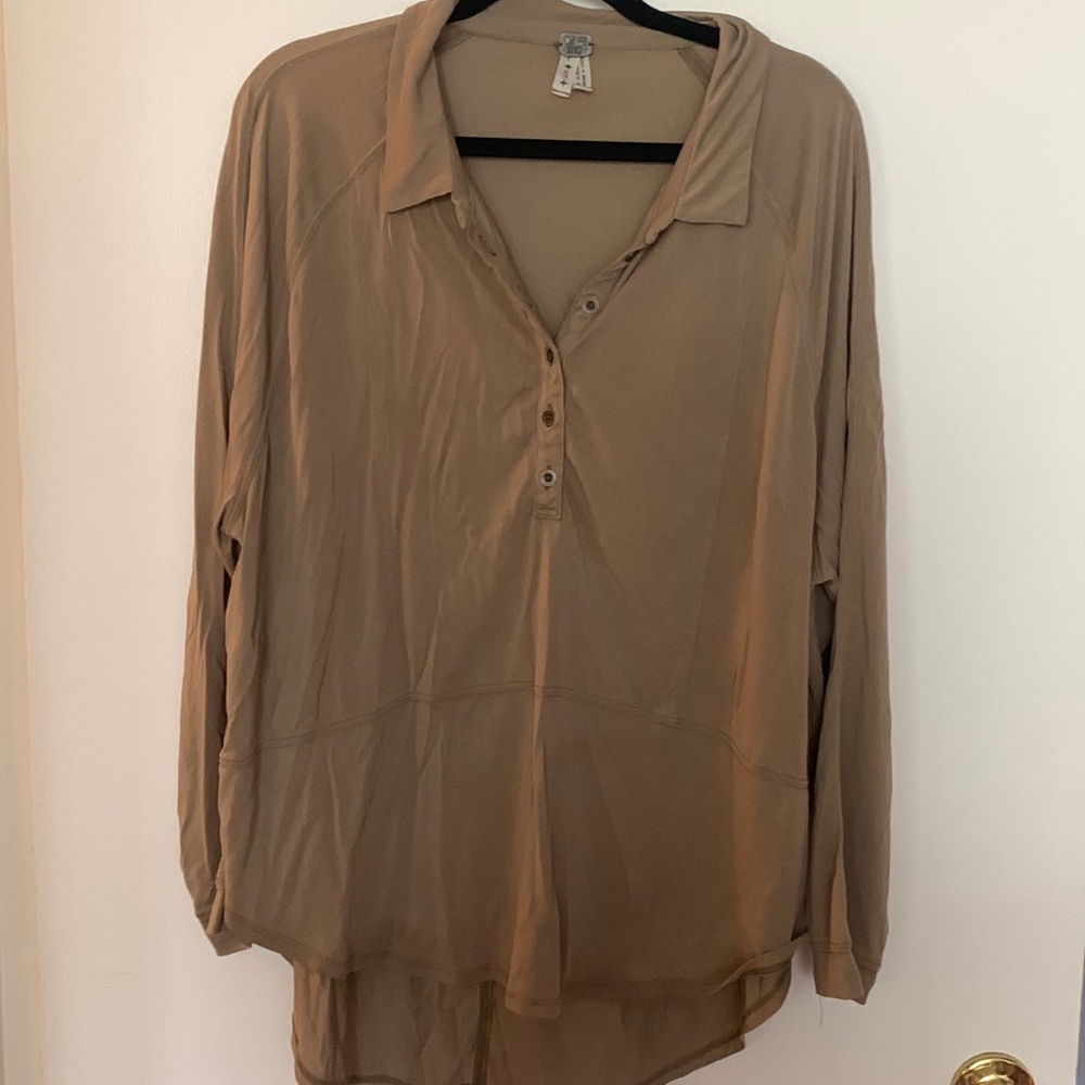 We The Free Tan Button Down Shirt Top